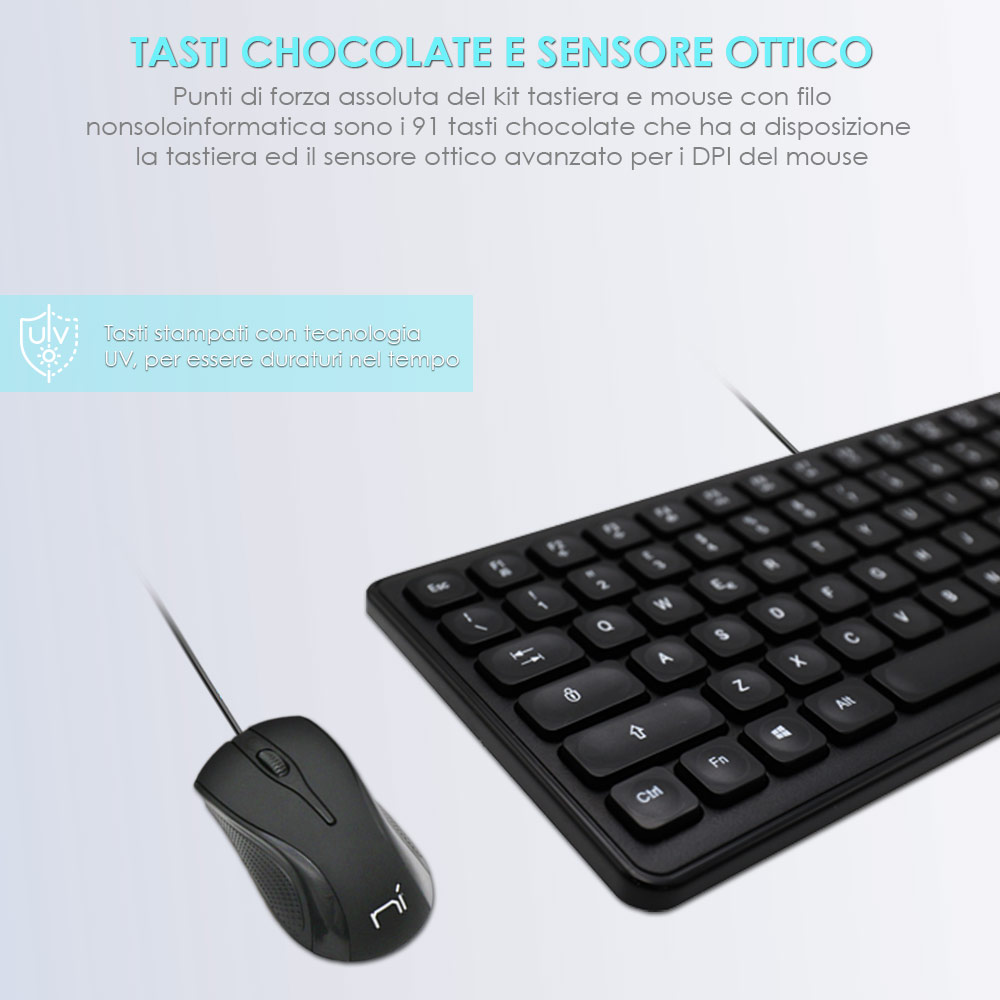 Tastiera chocolate e mouse con filo per pc desktop windows mac foto 4