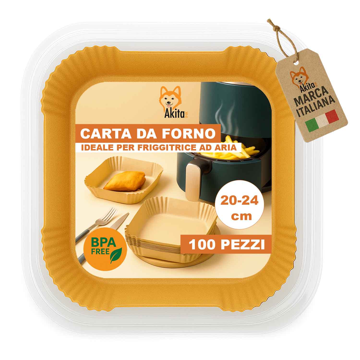 Carta Forno Friggitrice Aria 100 Fogli Quadrati 20-24cm foto 2