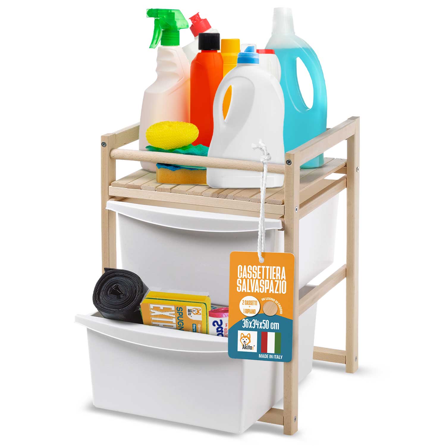 Cassettiera Sottolavello Akitaink in Legno di Faggio foto 2