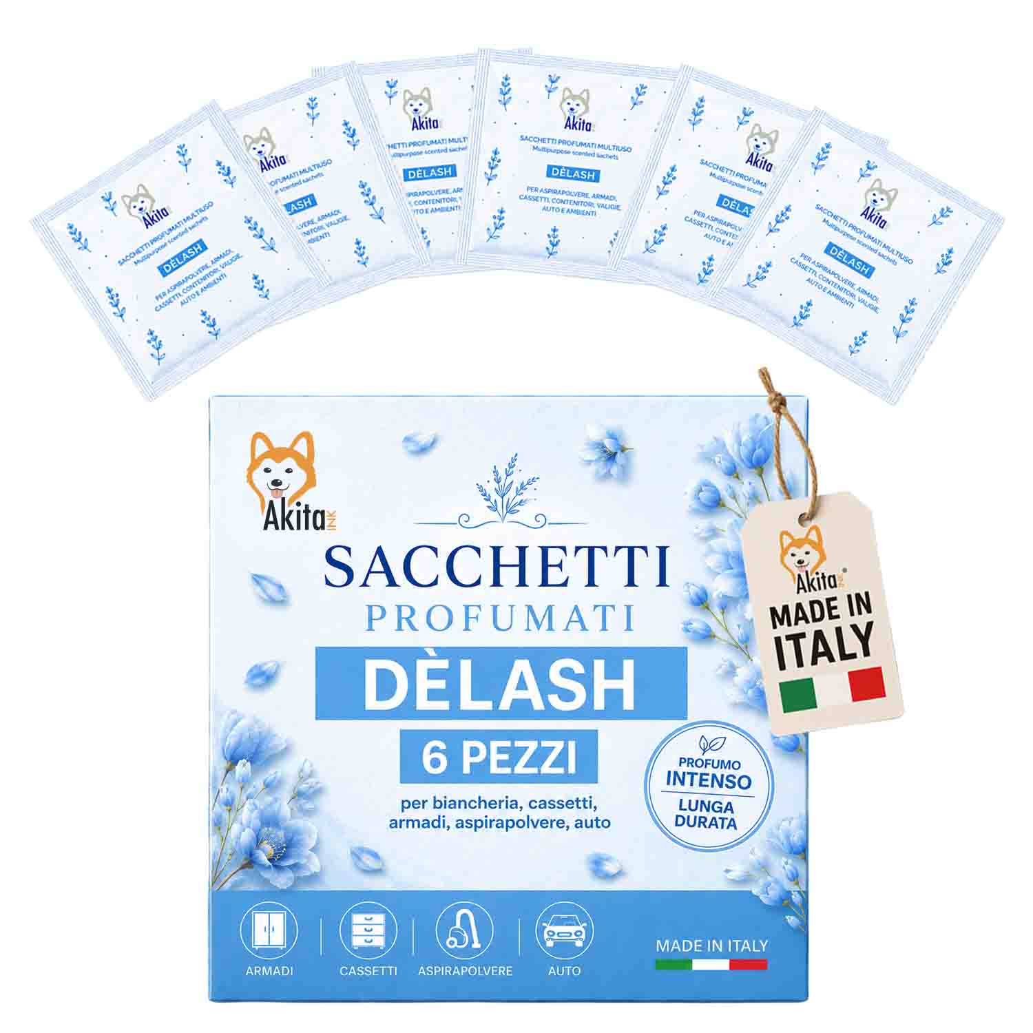 Set 6 sacchetti profumati delash per armadi e cassetti.