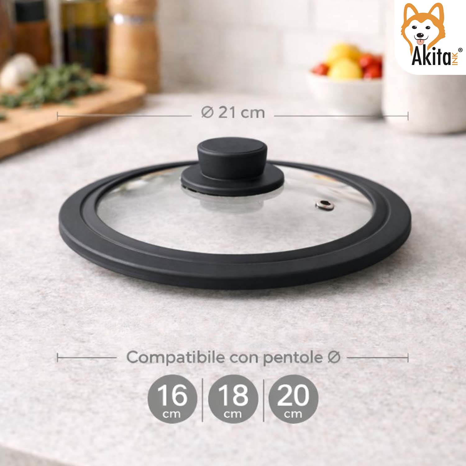 Coperchio Universale in Vetro 16-18-20 cm con Silicone foto 3