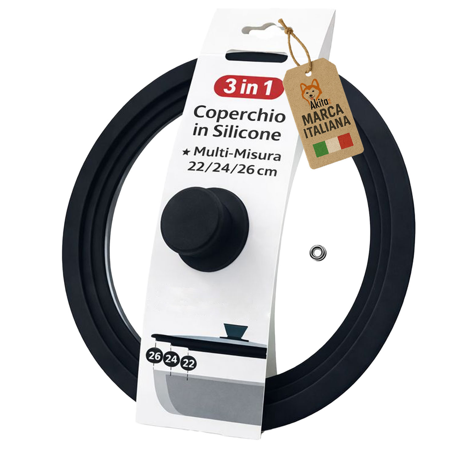 Coperchio universale in vetro 22-24-26 cm con silicone.