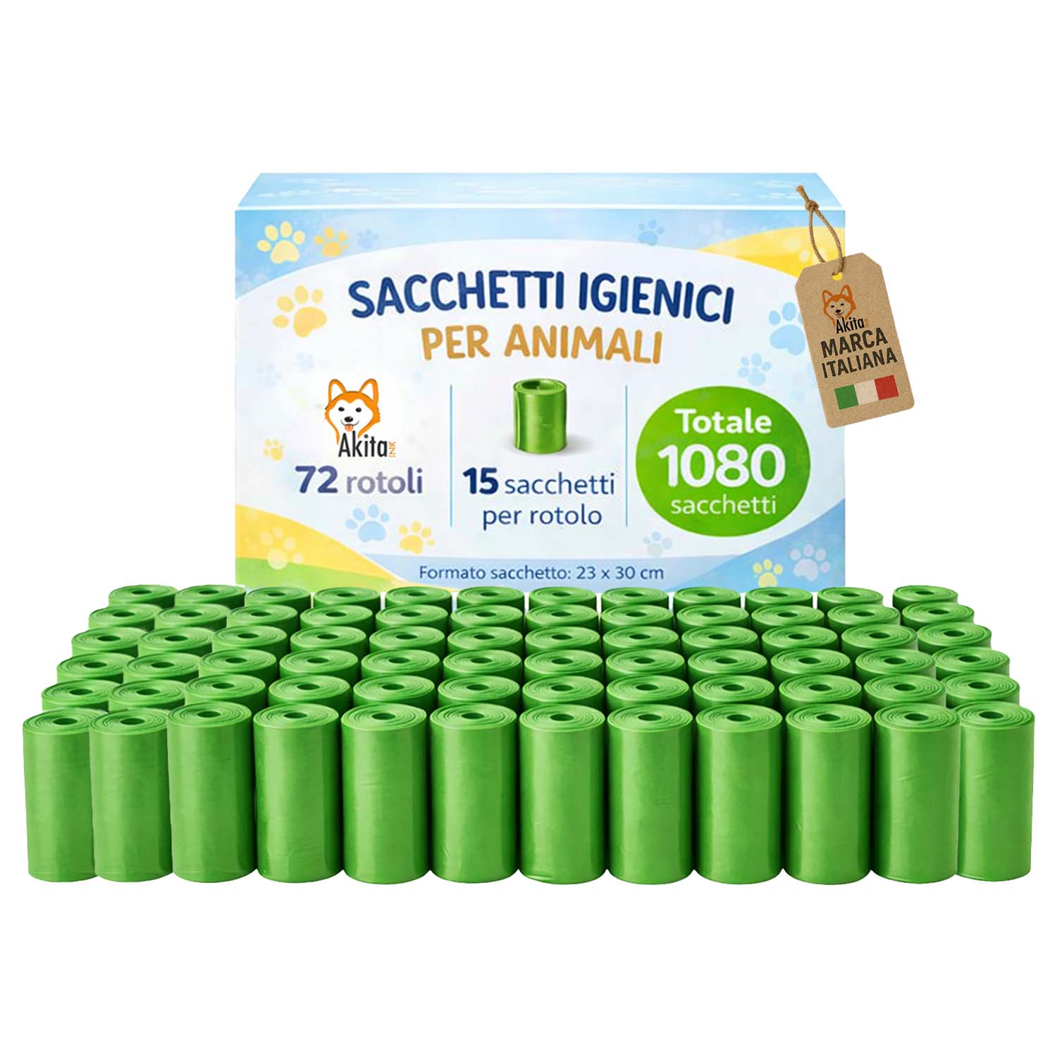 Sacchetti igienici per animali 1080 pz verde 72 rotoli.