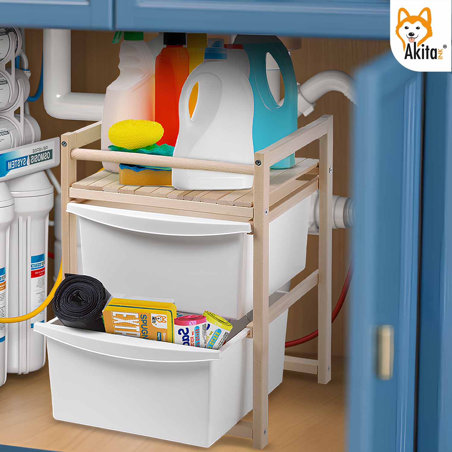 Cassettiera Sottolavello Akitaink in Legno di Faggio foto 3