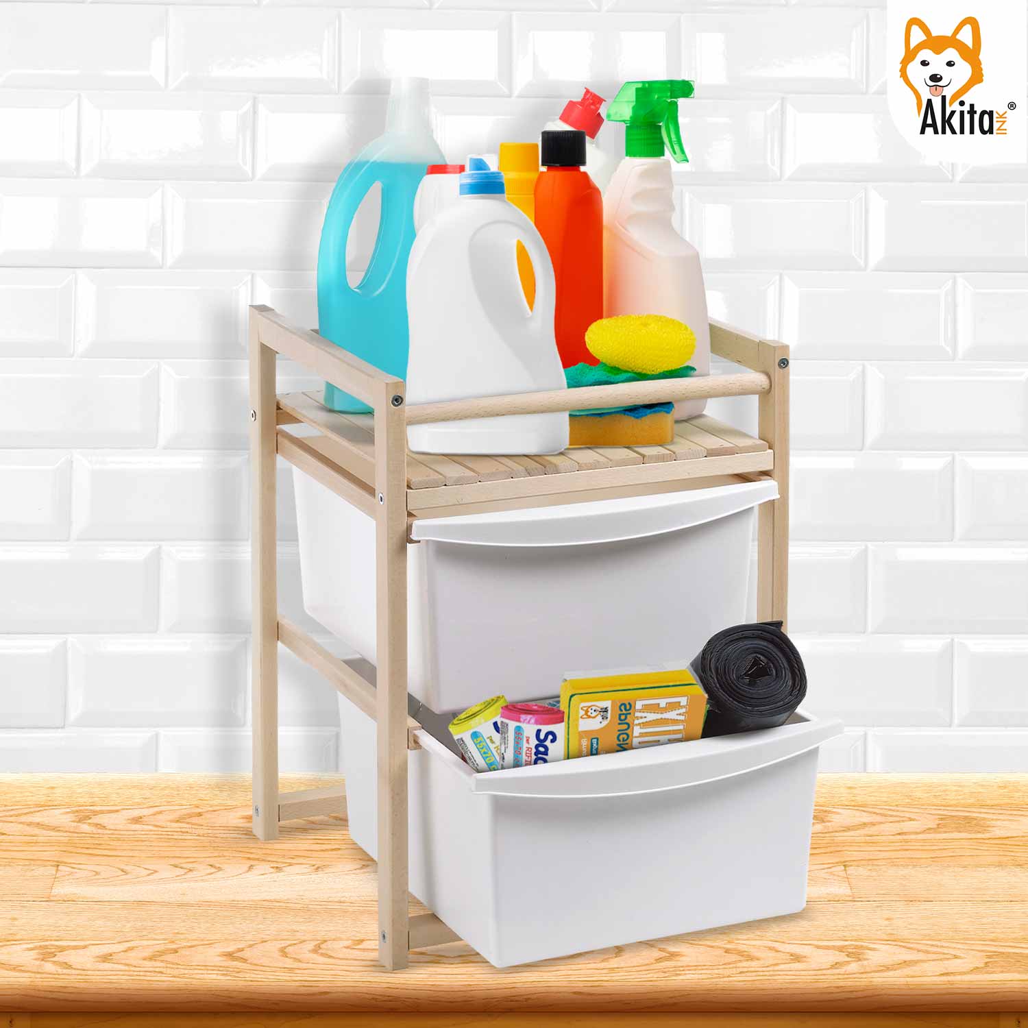 Cassettiera Sottolavello Akitaink in Legno di Faggio foto 4