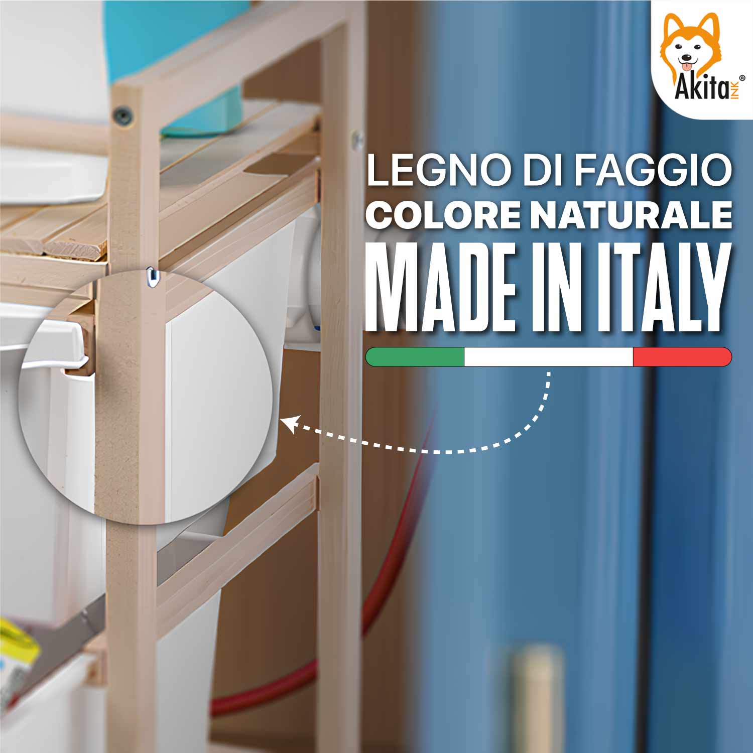 Cassettiera Sottolavello Akitaink in Legno di Faggio foto 6