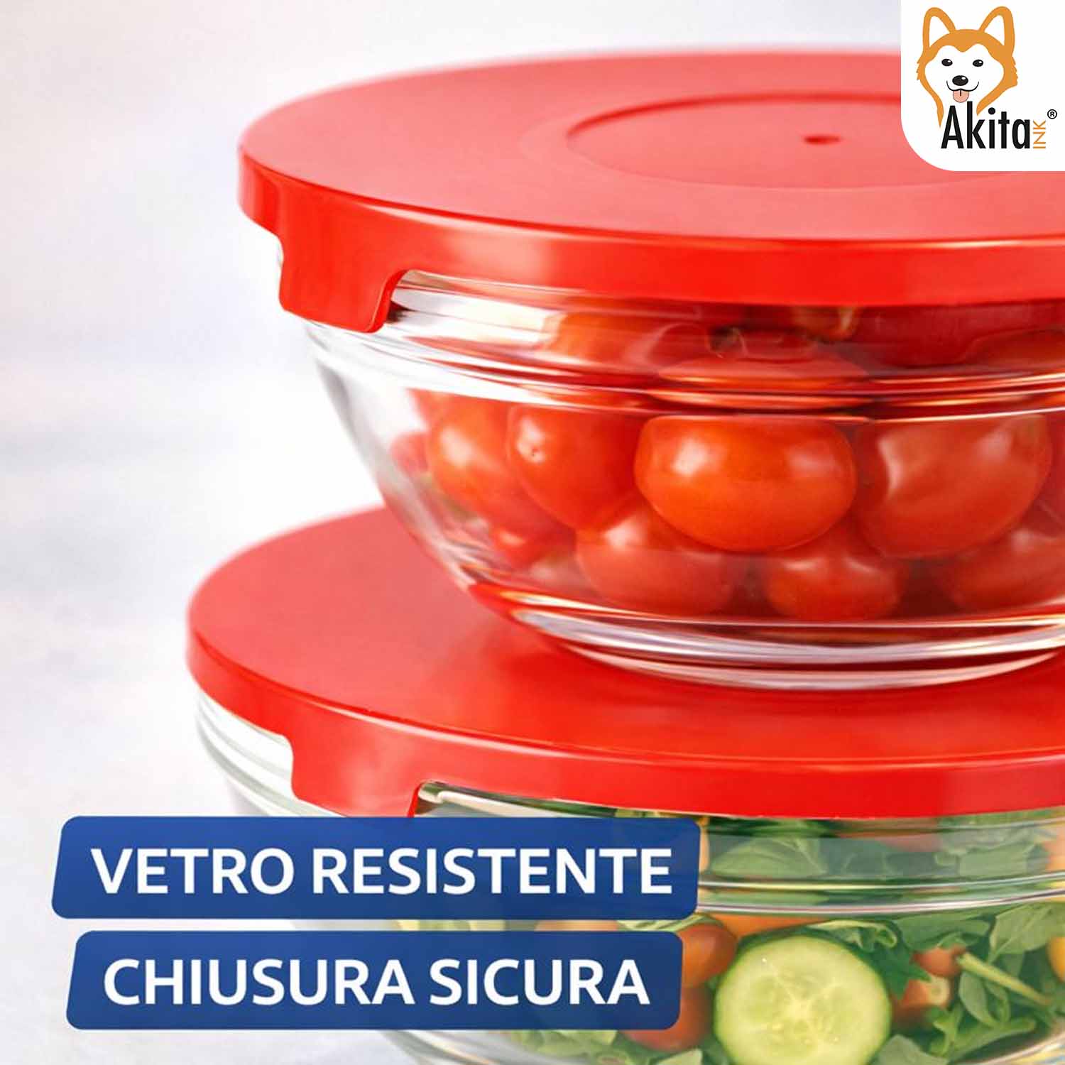 Set 5 Contenitori in Vetro con Coperchio Rosso foto 3