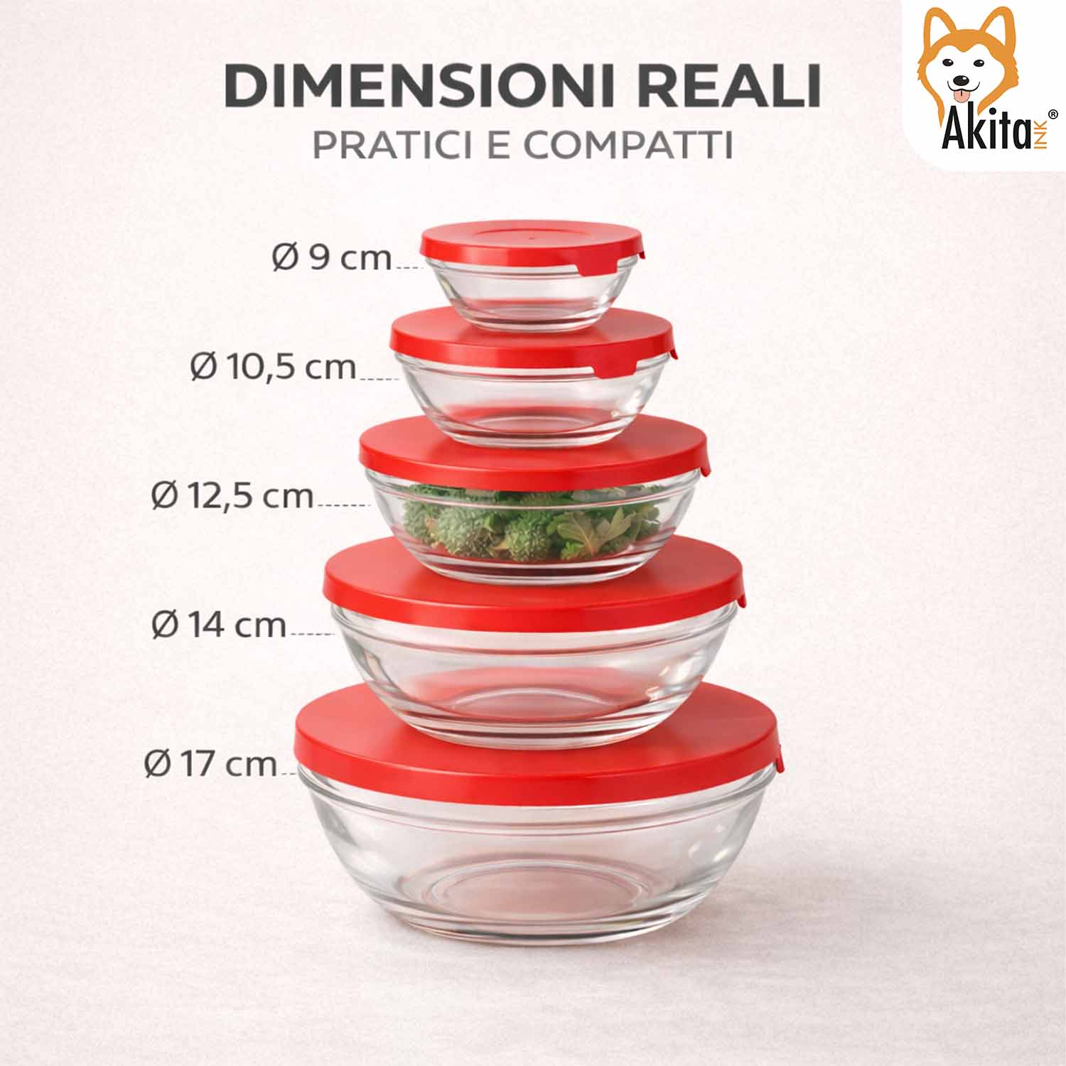 Set 5 Contenitori in Vetro con Coperchio Rosso foto 4