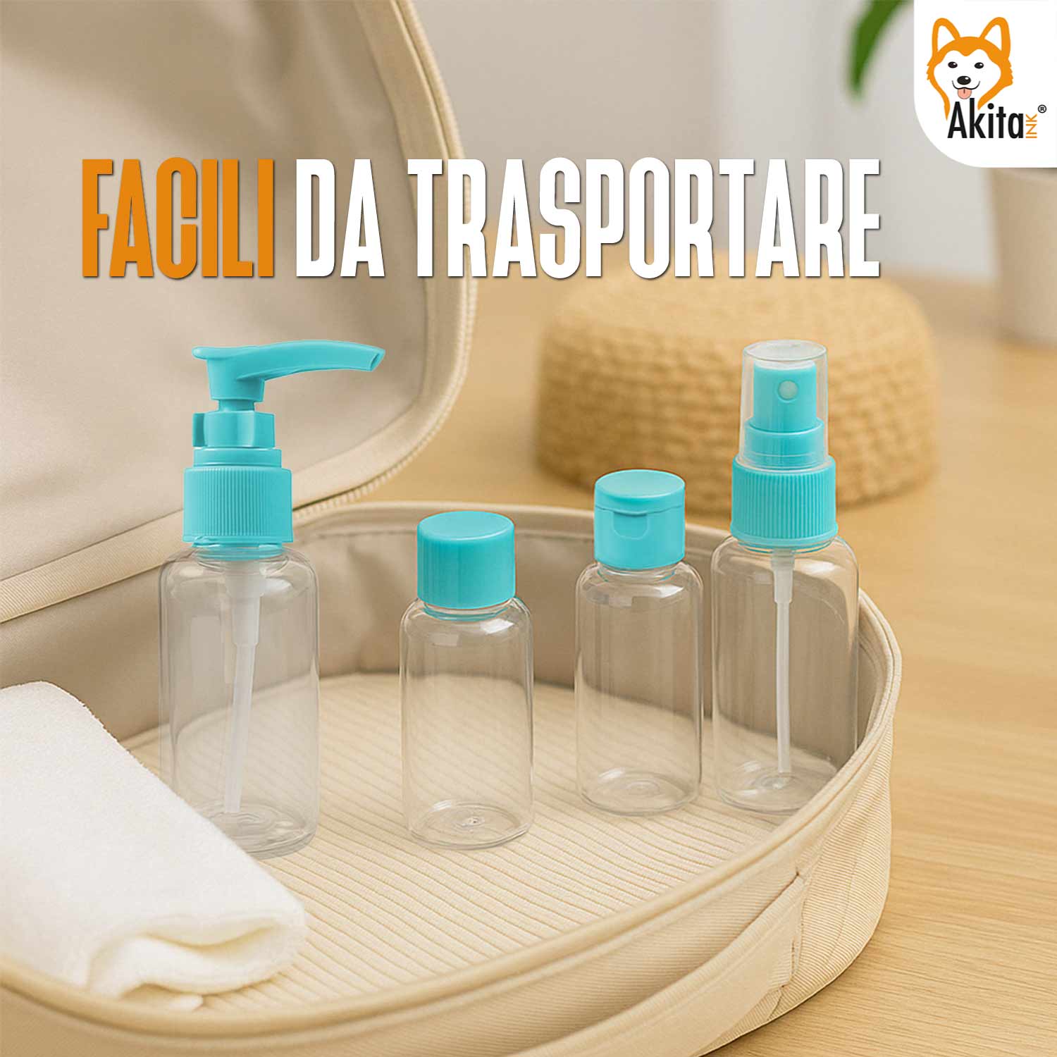 Set Flaconi da Viaggio 4 Pezzi con Borsa Celeste foto 3