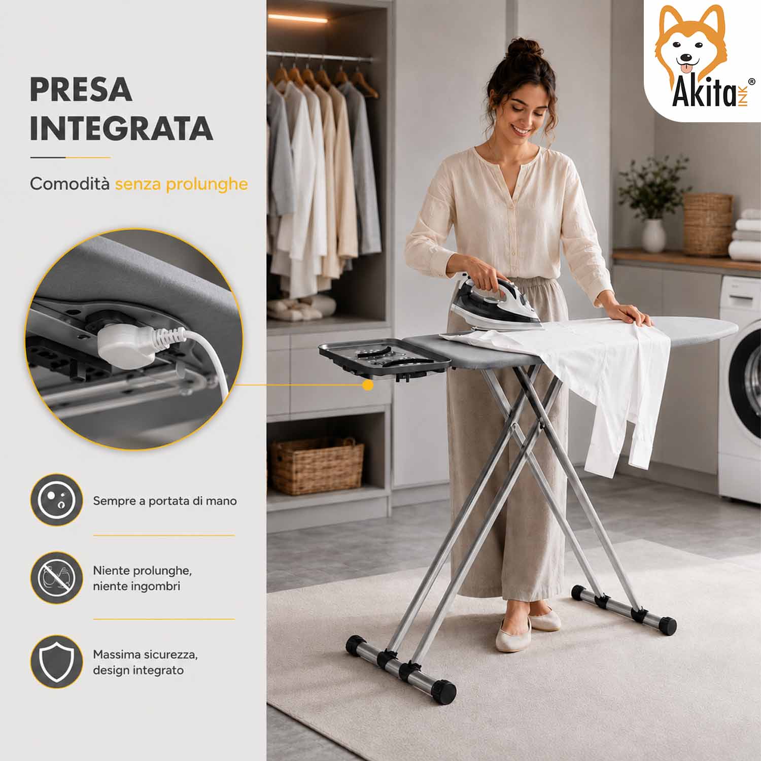 Asse da Stiro 125x43 cm con Presa Integrata e Poggiaferro foto 3