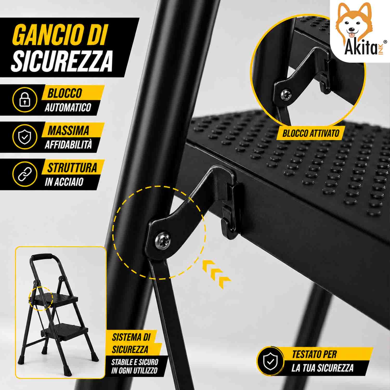 Scaletta Acciaio 2 Gradini Pieghevole Salvaspazio Nera foto 5