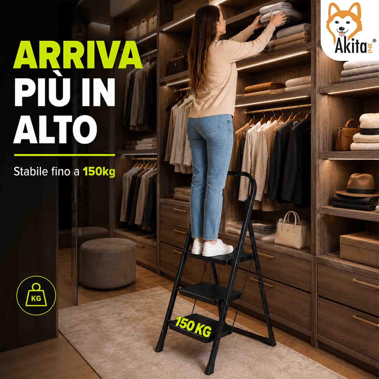 Scaletta Pieghevole 3 Gradini Nero Acciaio Antiscivolo foto 3