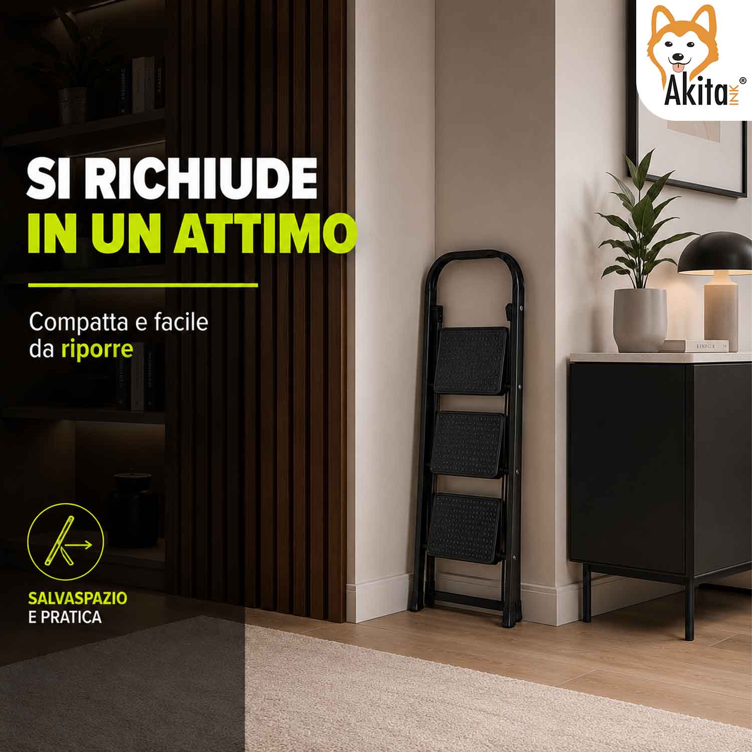 Scaletta Pieghevole 3 Gradini Nero Acciaio Antiscivolo foto 5