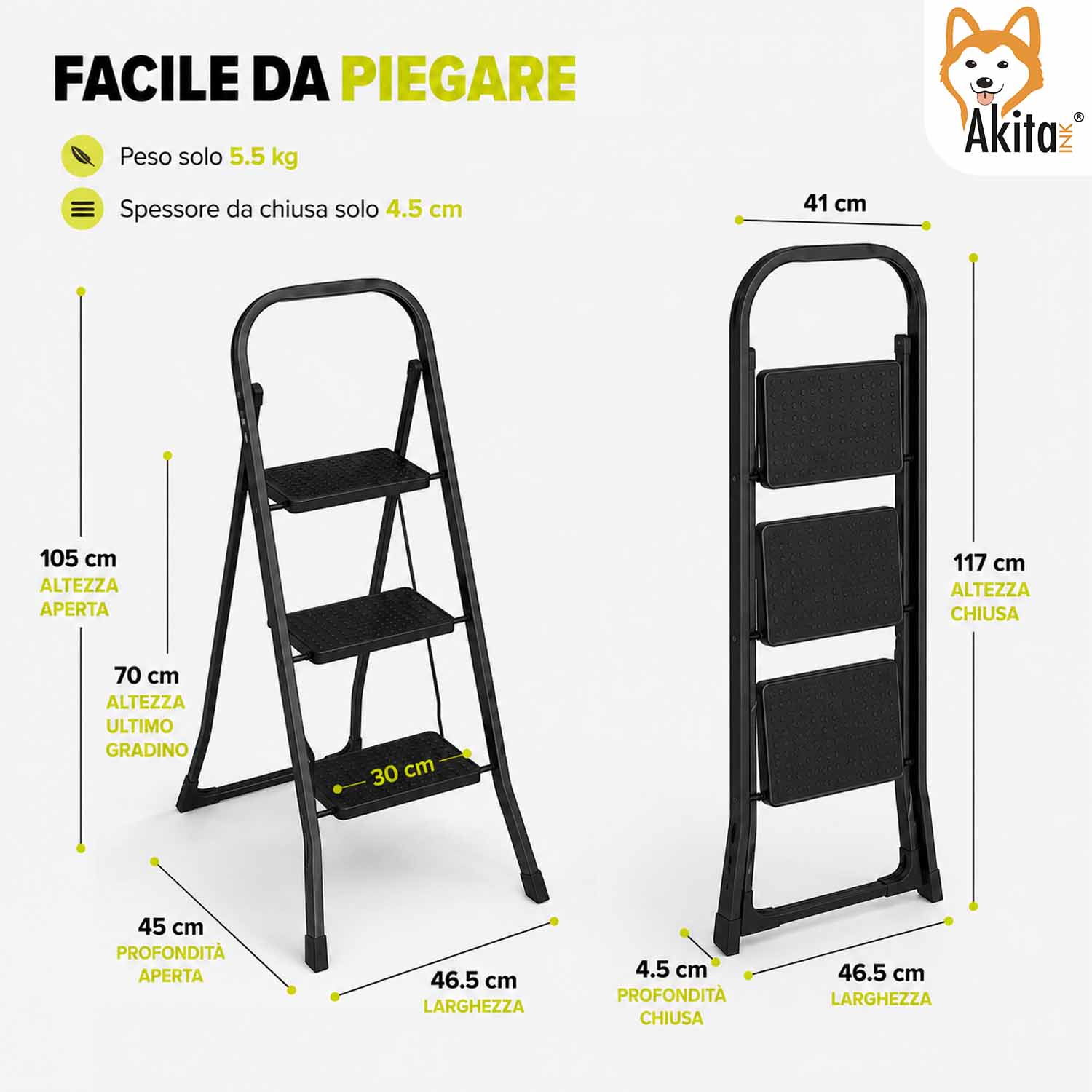 Scaletta Pieghevole 3 Gradini Nero Acciaio Antiscivolo foto 6