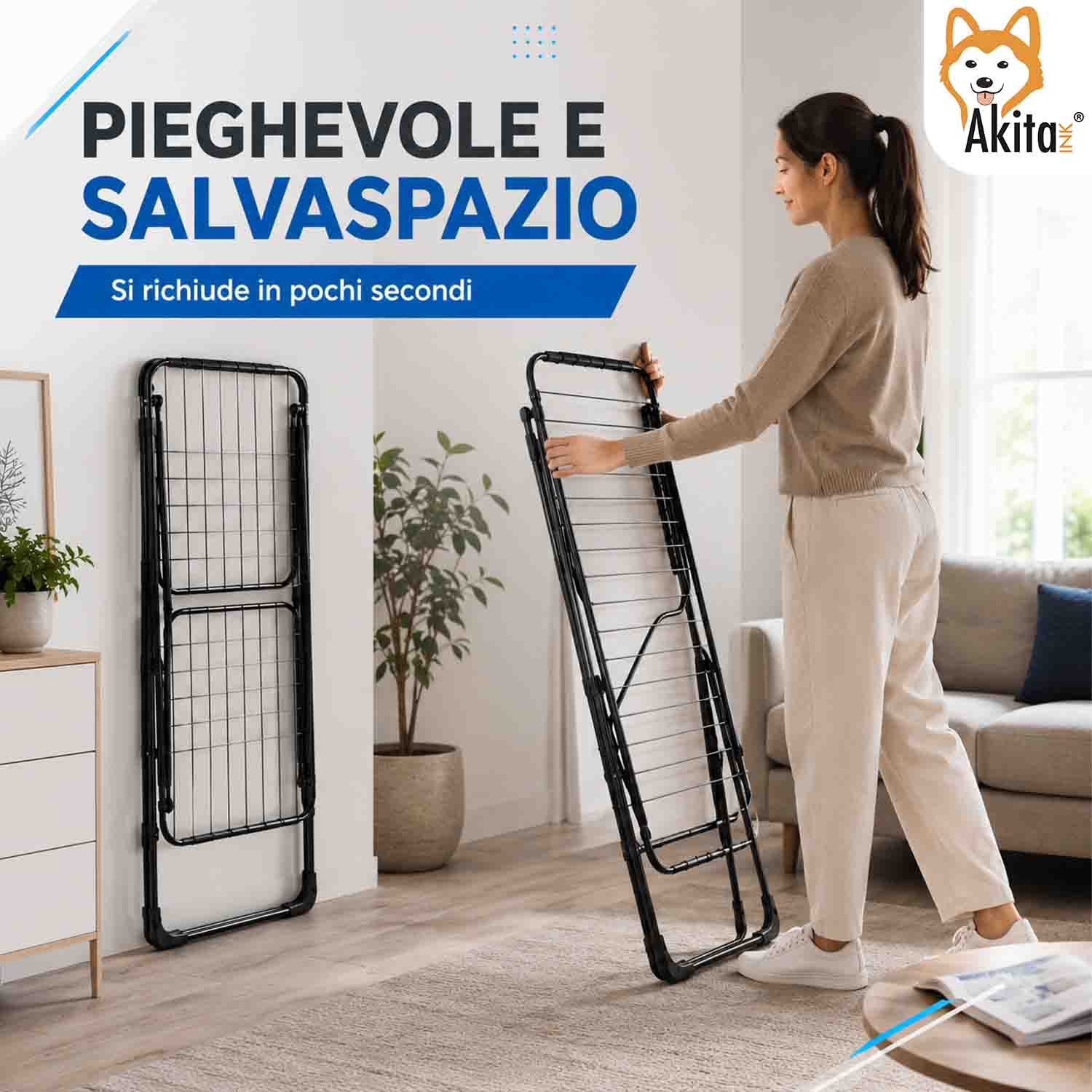 Stendibiancheria Wingslux Nero 18 m Pieghevole Salvaspazio foto 3