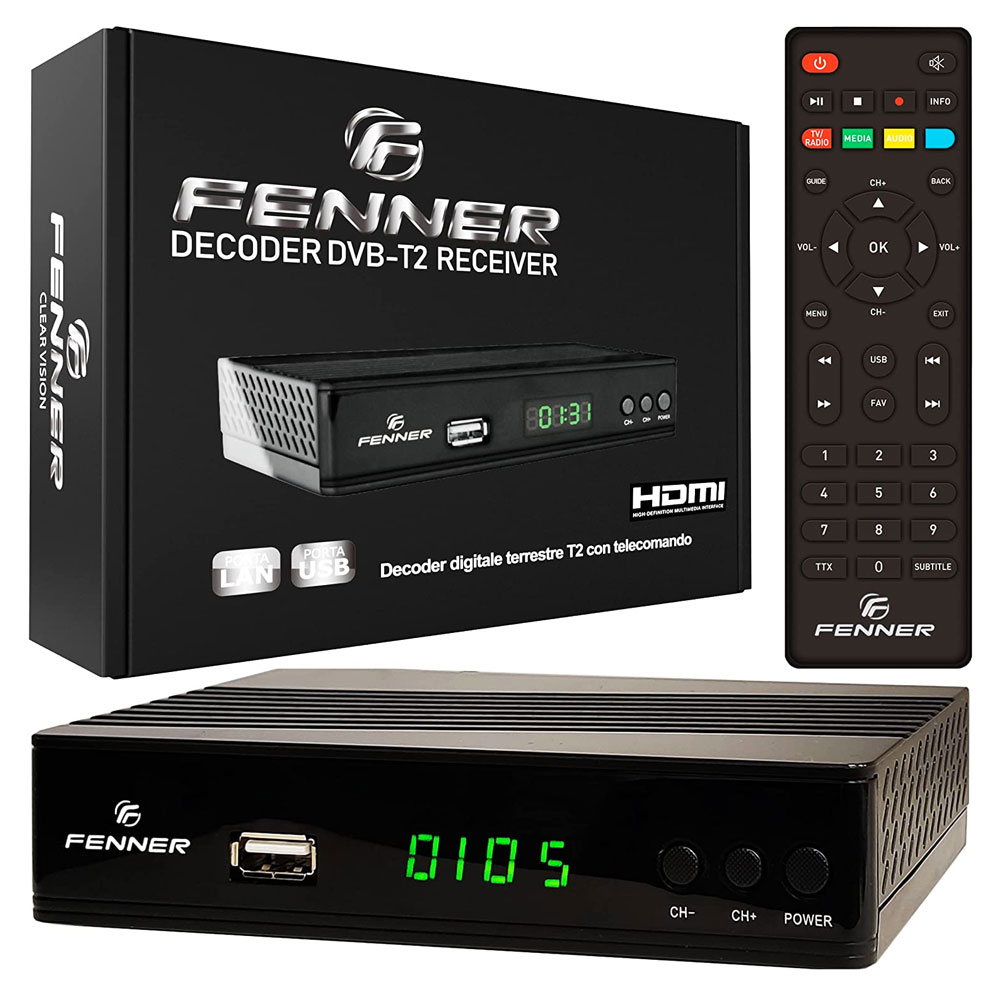 Decoder dvb-t2 hd 1080p digitale terrestre autosintonizzazione hdmi hevc h265.