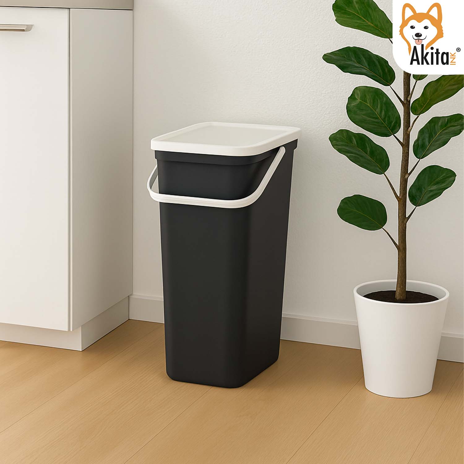 Pattumiera 25L Moda Nero - Bianco con Manico Blocca Apertura foto 4