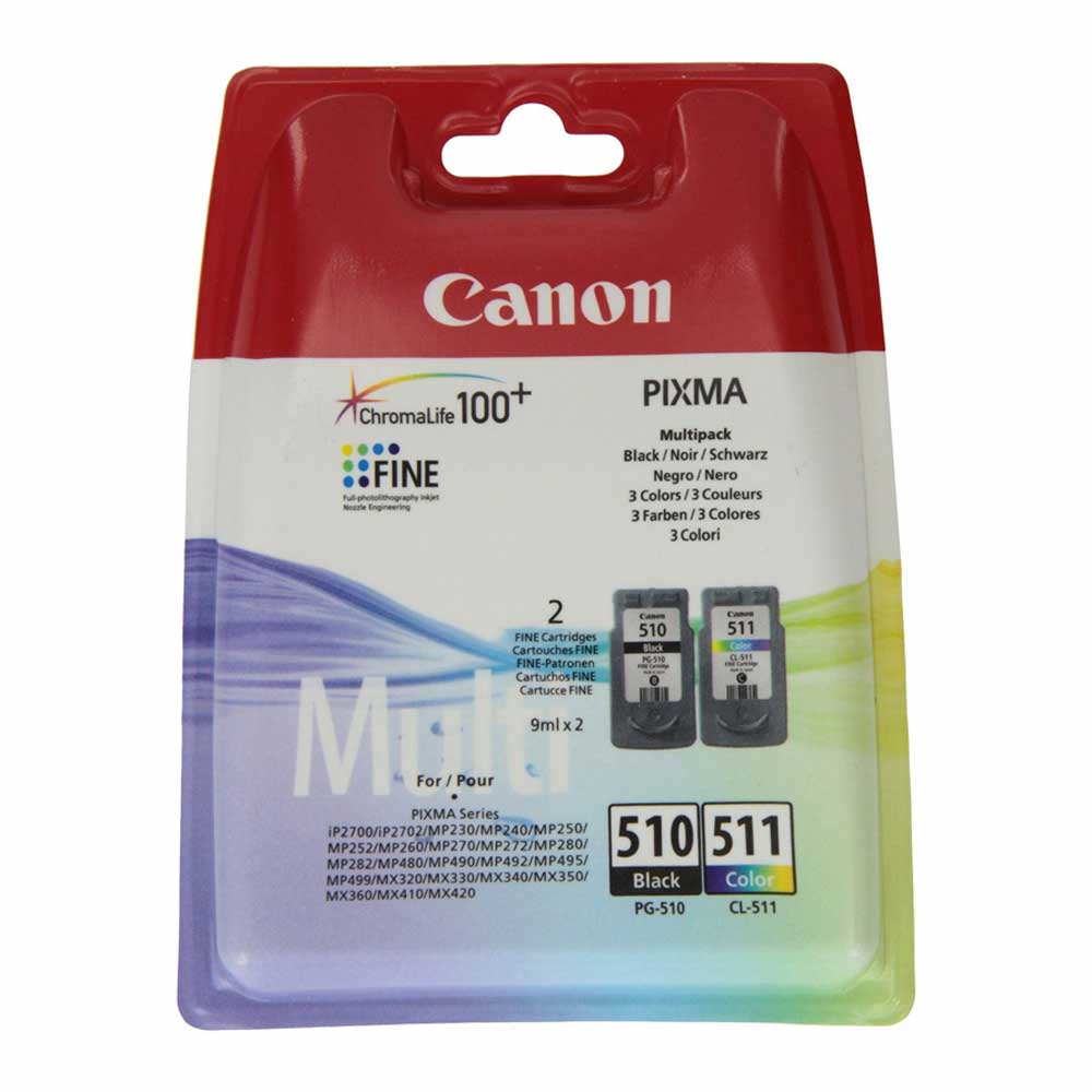 Cartuccia originale Canon PG510 e CL511 con inchiostro nero tricomia 2970B010 foto 2