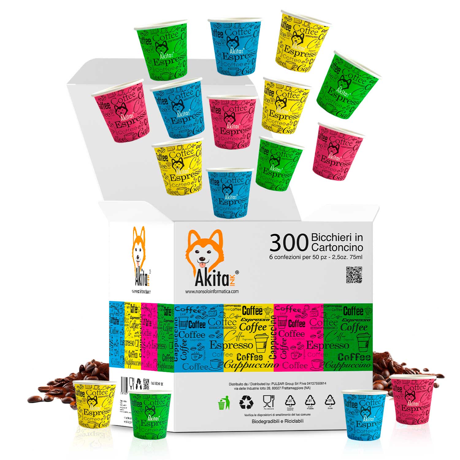 300 bicchierini caff monouso colorati di carta compostabile da 75ml.