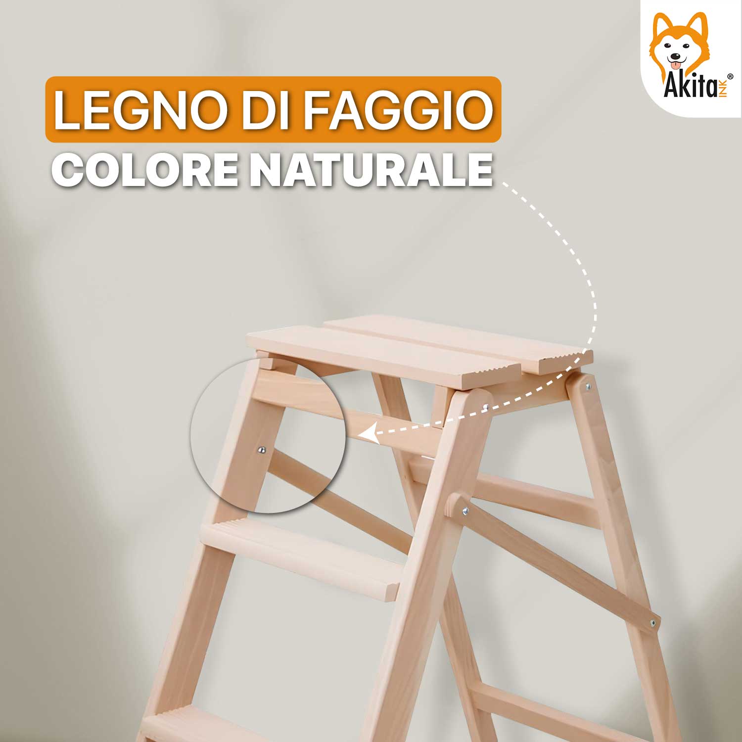 Scaletto 3 Gradini, Antiscivolo, Legno di Faggio, Pieghevole, Portata 150 kg foto 6