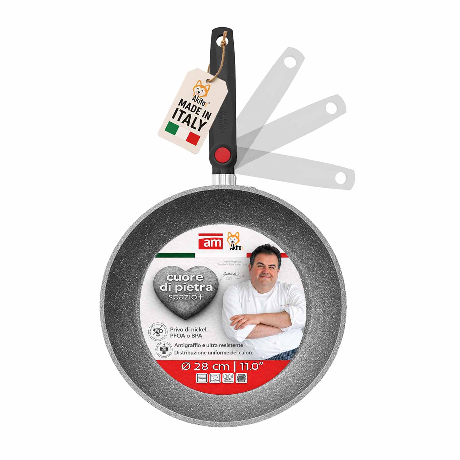 Padella Cuore di Pietra 28 cm Induzione Manico Pieghevole foto 2