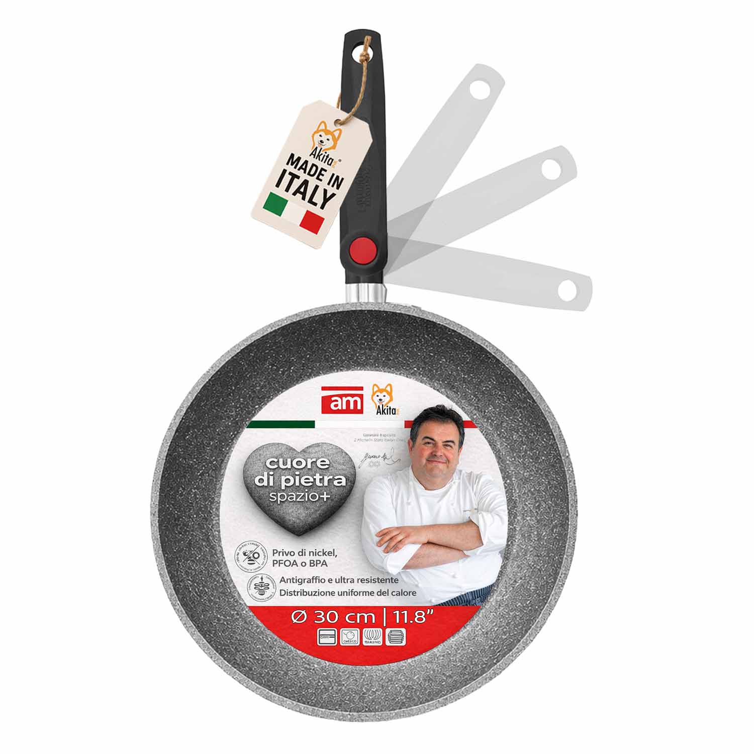 Padella Cuore di Pietra 30 cm Induzione Manico Pieghevole foto 2