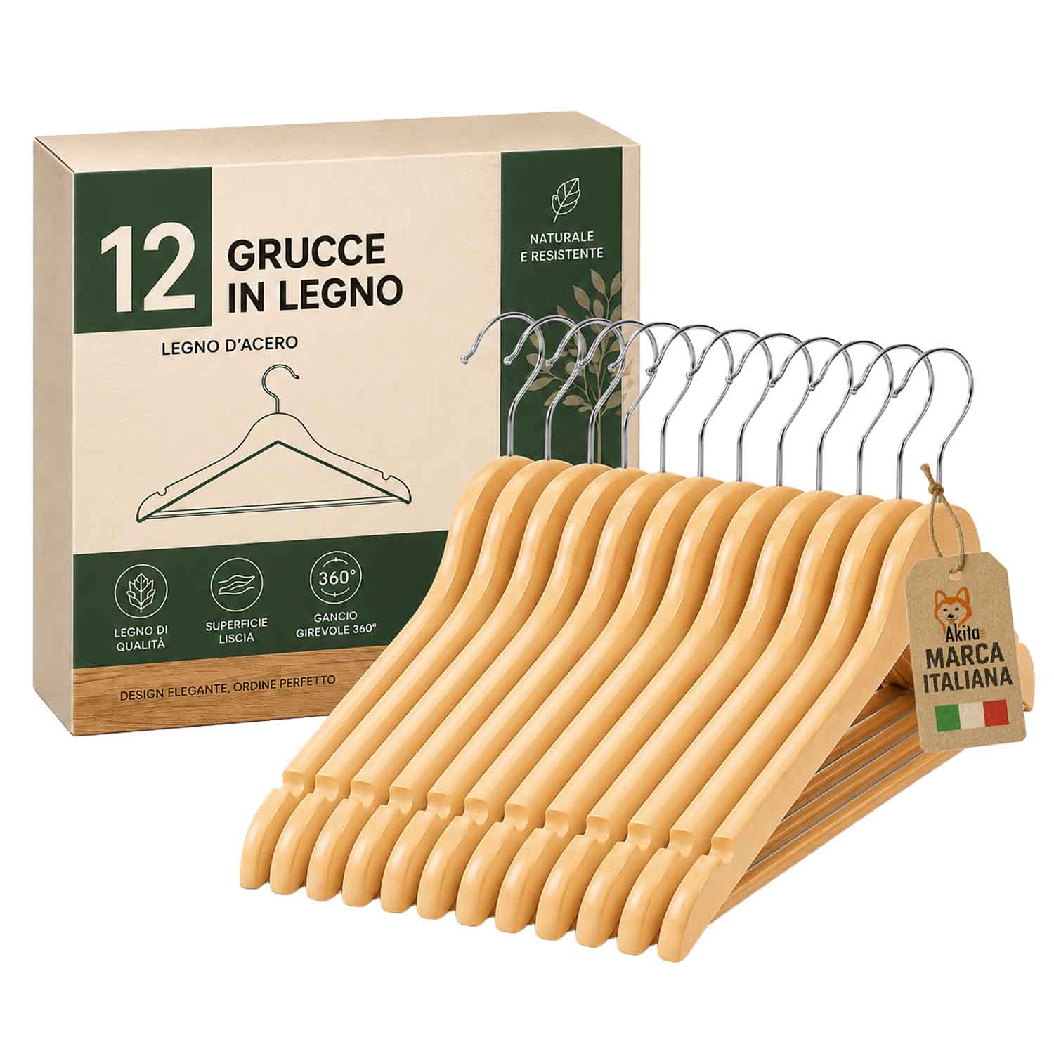 Set 12 Grucce in Legno con Barra Antiscivolo e Gancio 360 foto 2