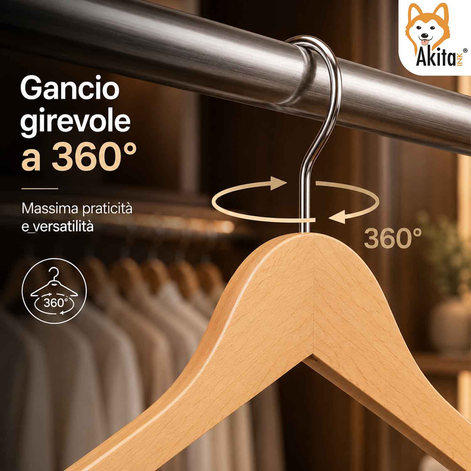 Set 12 Grucce in Legno con Barra Antiscivolo e Gancio 360 foto 5