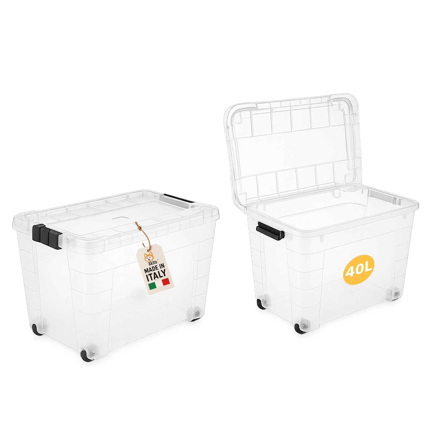 Contenitore box 40l magic 4 aperture con ruote trasparente.