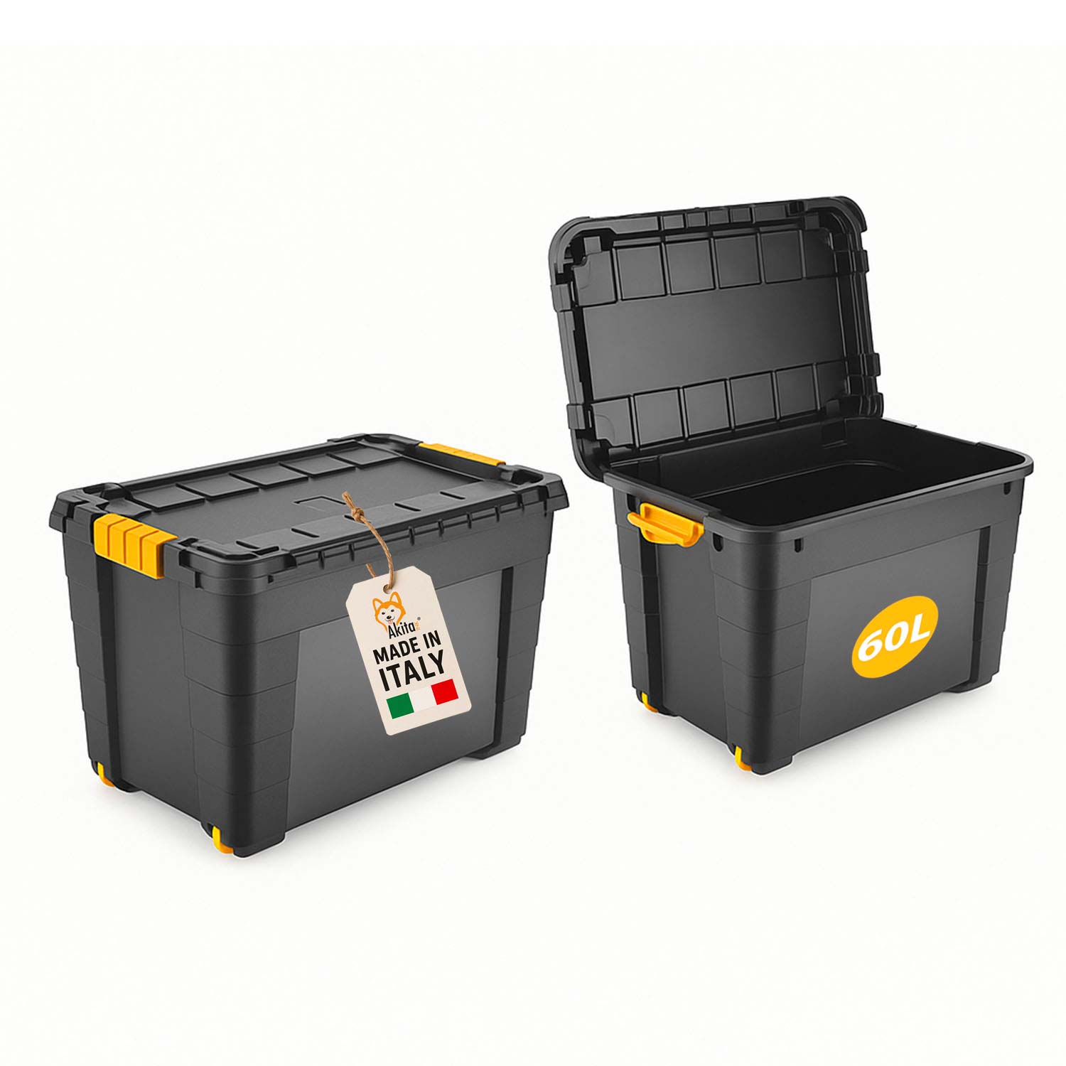 Contenitore box 60l magic 4 aperture con ruote nero.