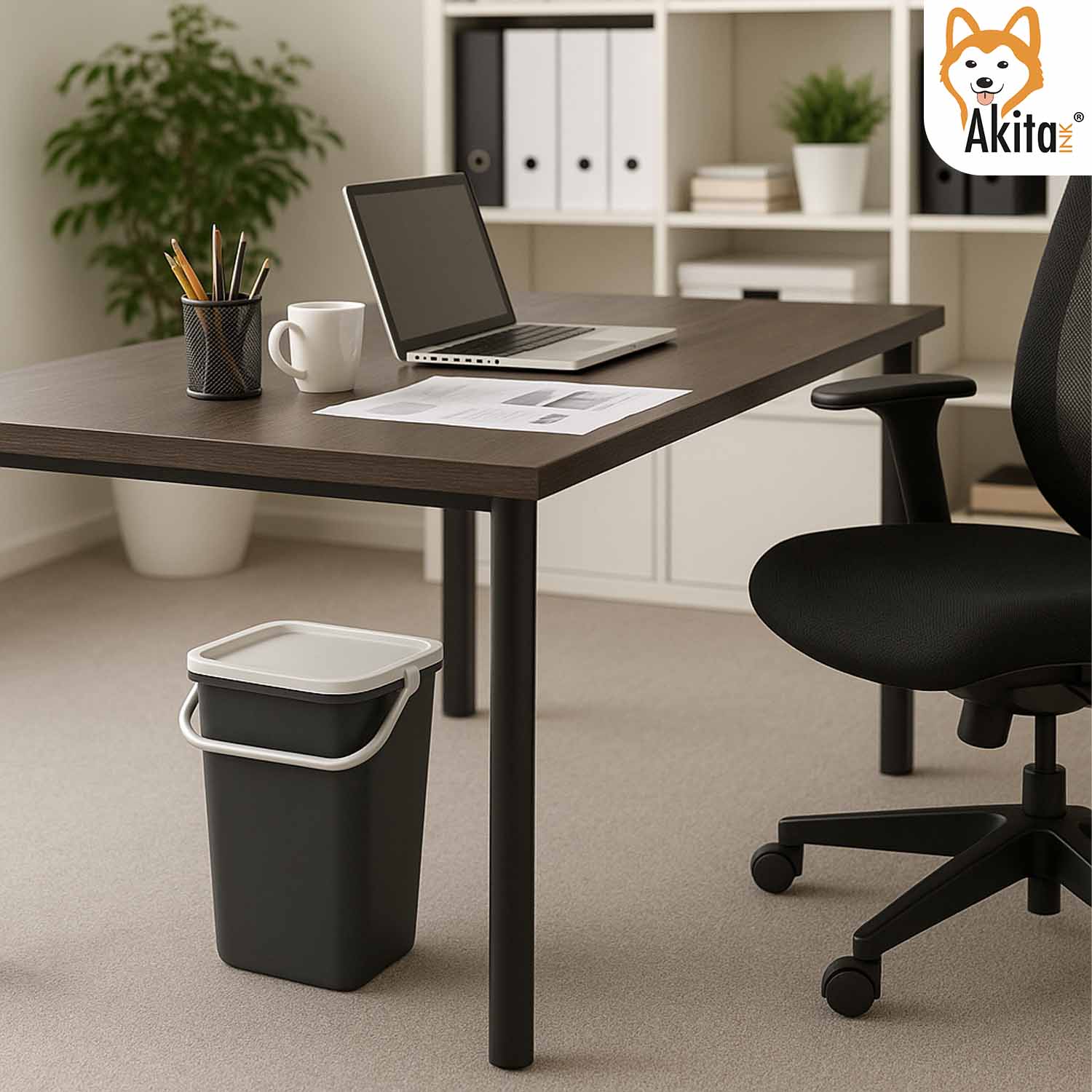 AkitaInk Pattumiera 10L Moda Nero - Bianco con Manico foto 3