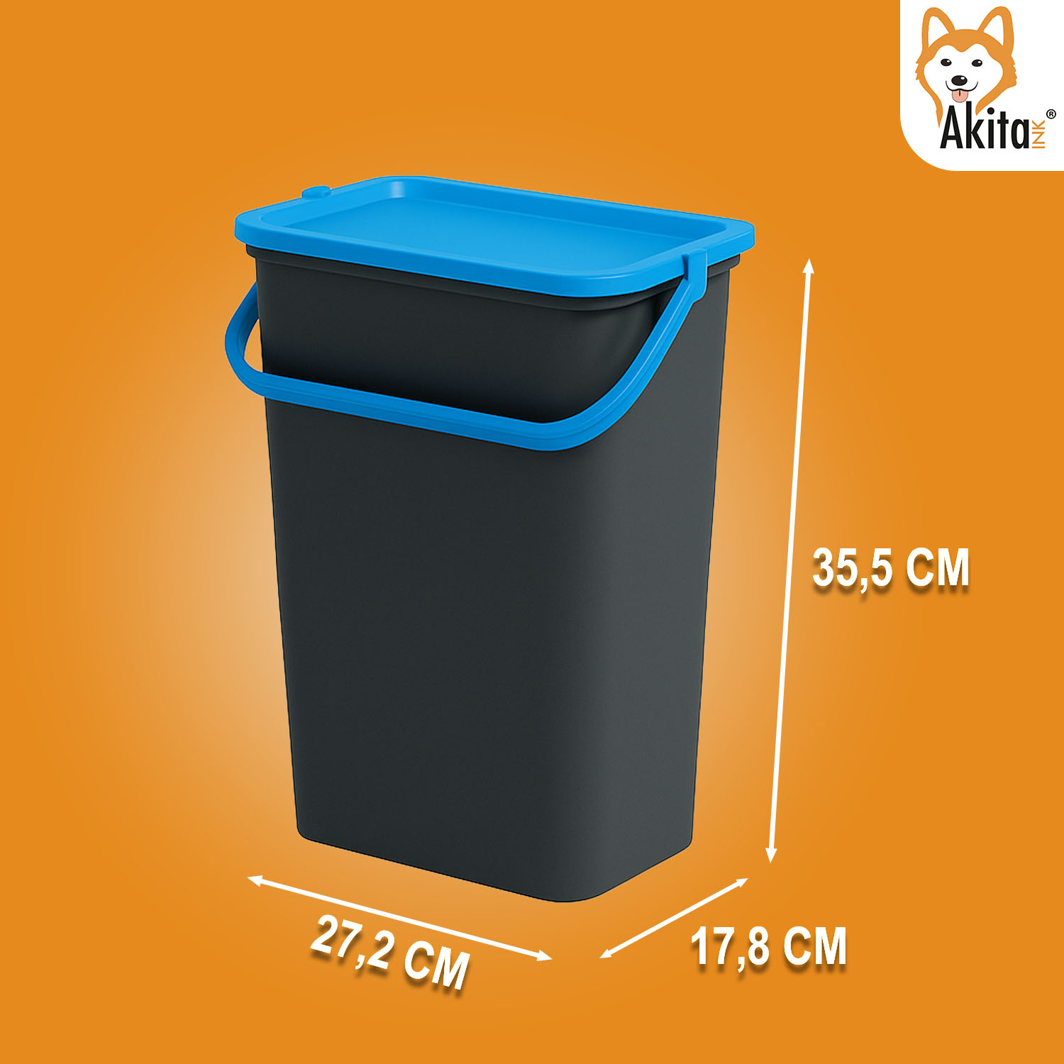 AkitaInk Pattumiera 10L Moda Nero - Zaffiro con Manico foto 4