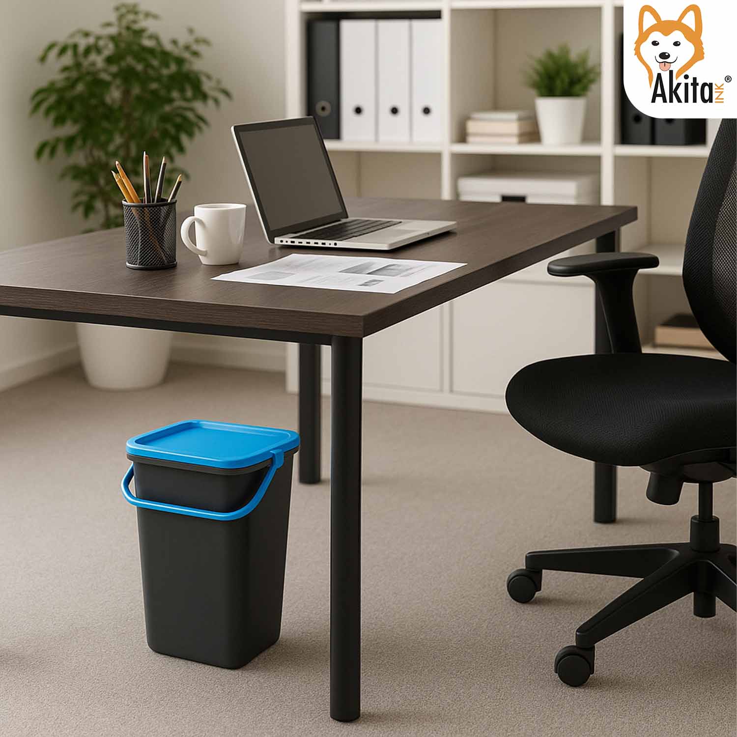 AkitaInk Pattumiera 10L Moda Nero - Zaffiro con Manico foto 3