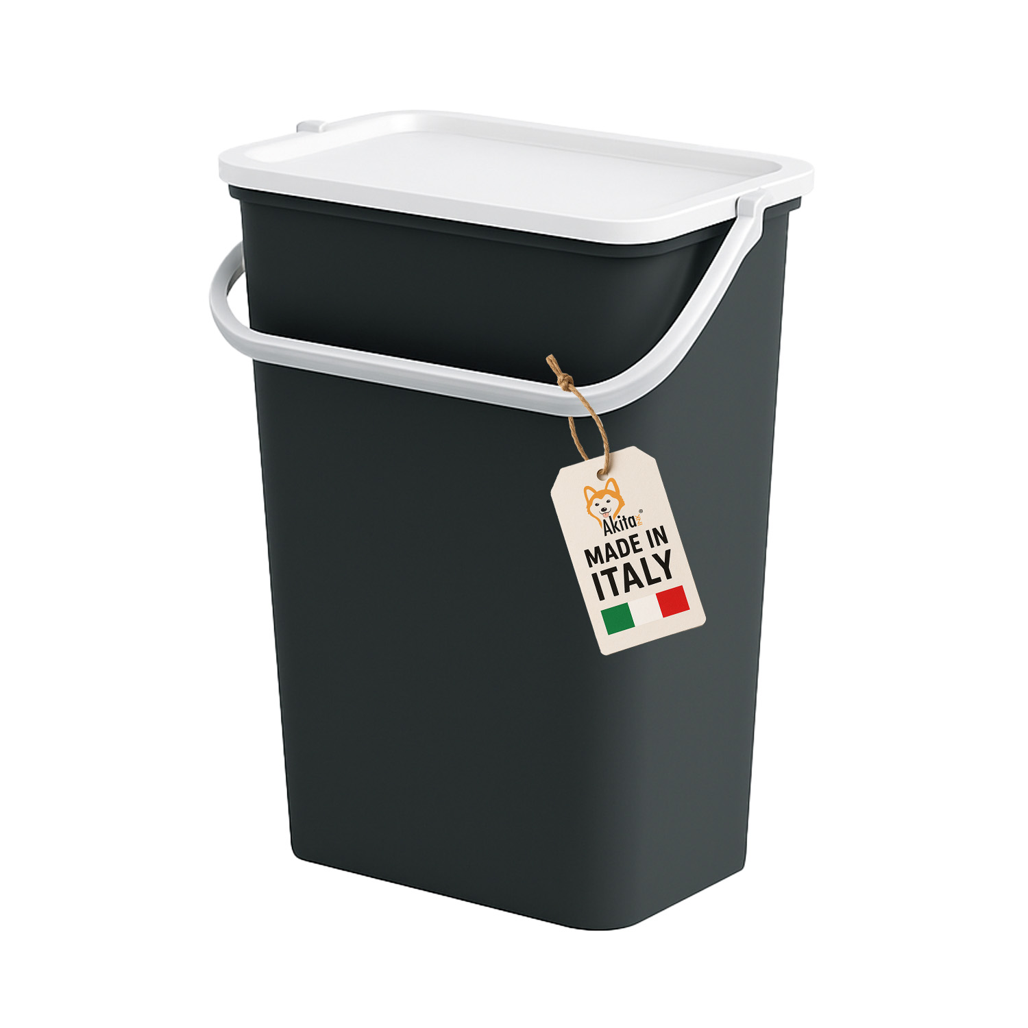 AkitaInk Pattumiera 10L Moda Nero - Bianco con Manico foto 2