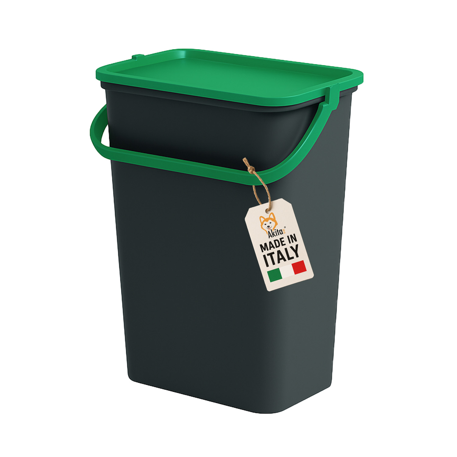 AkitaInk Pattumiera 10L Moda Nero - Verde con Manico foto 2