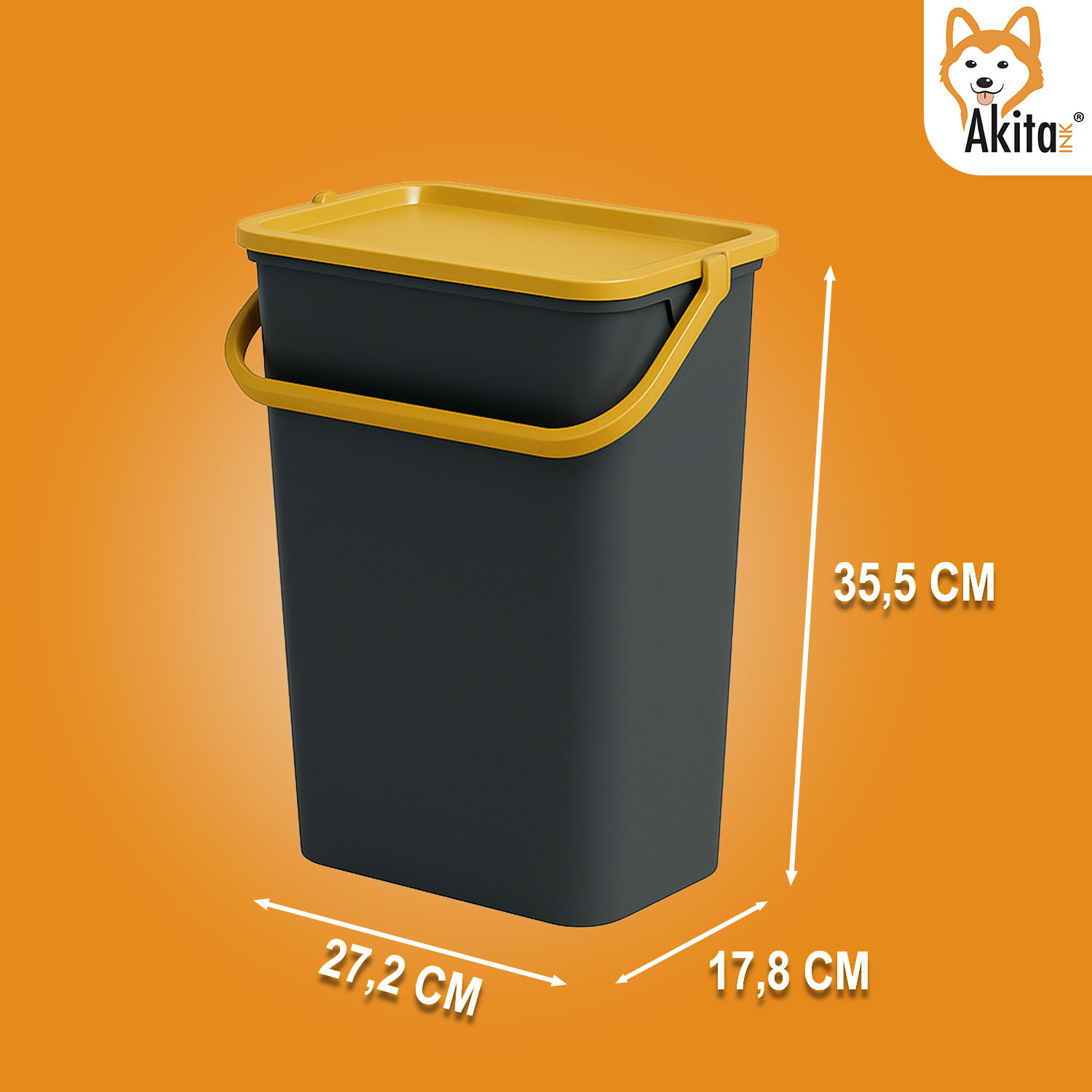 AkitaInk Pattumiera 10L Moda Nero - Ambra con Manico foto 4