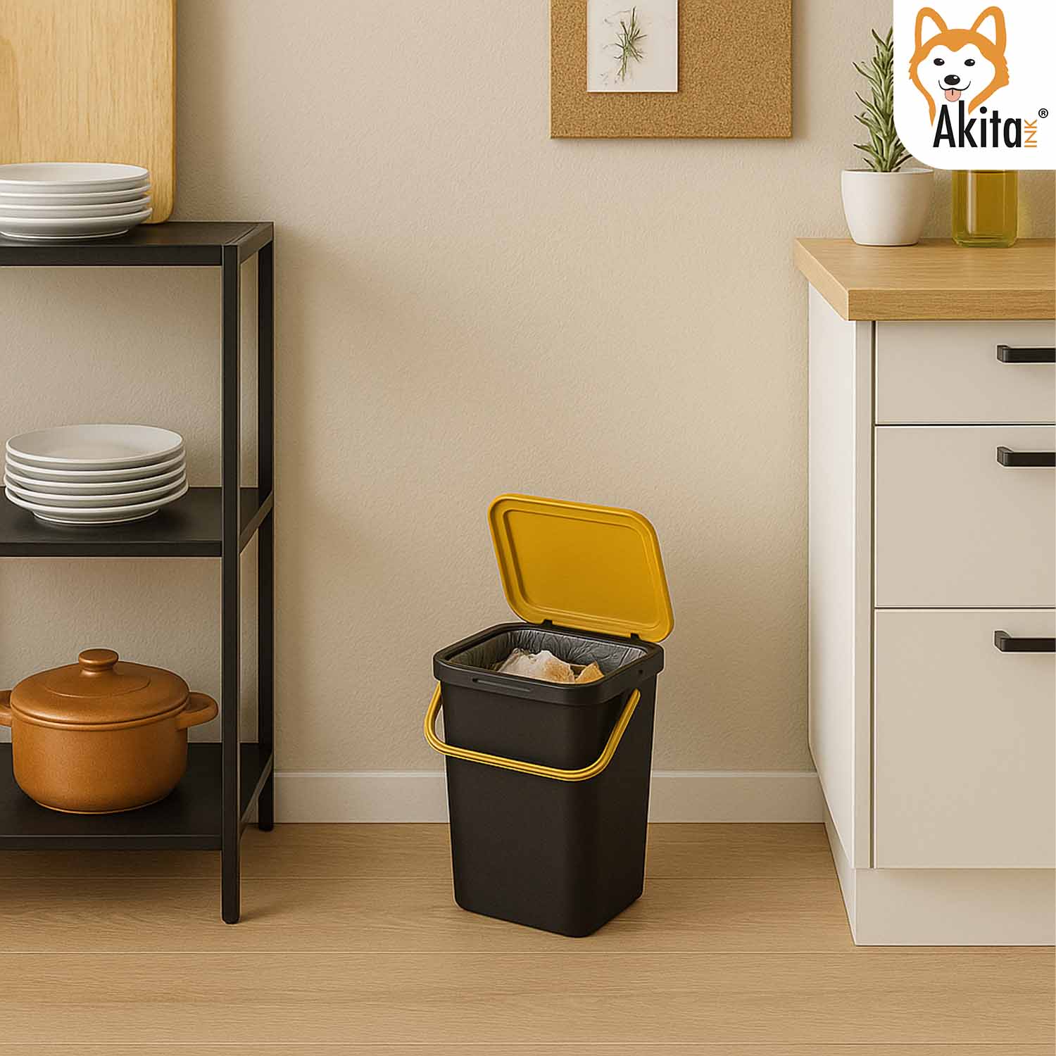 AkitaInk Pattumiera 10L Moda Nero - Ambra con Manico foto 5