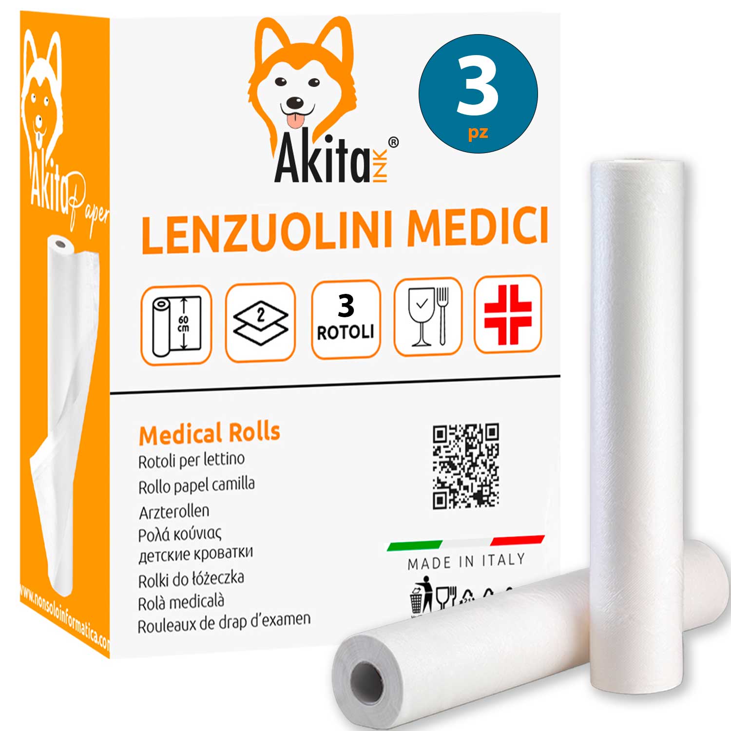 Akitaink lenzuolino medico per lettino 3 Rotoli da 60 cm x 75 m foto 2