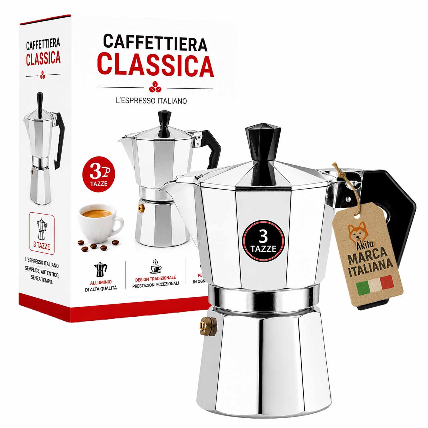 Caffettiera Moka 3 Tazze con Valvola di Sicurezza foto 2