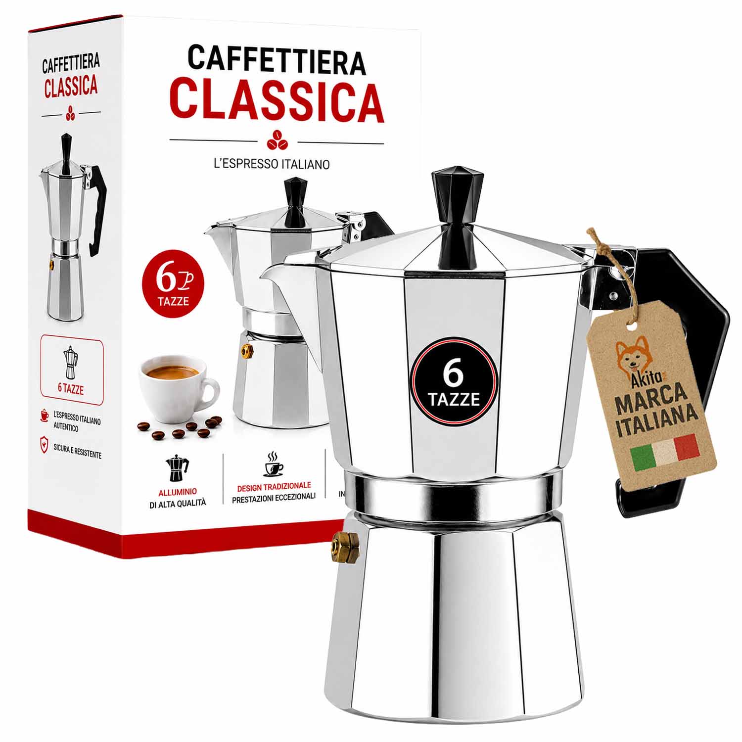 Caffettiera Moka 6 Tazze con Valvola di Sicurezza foto 2