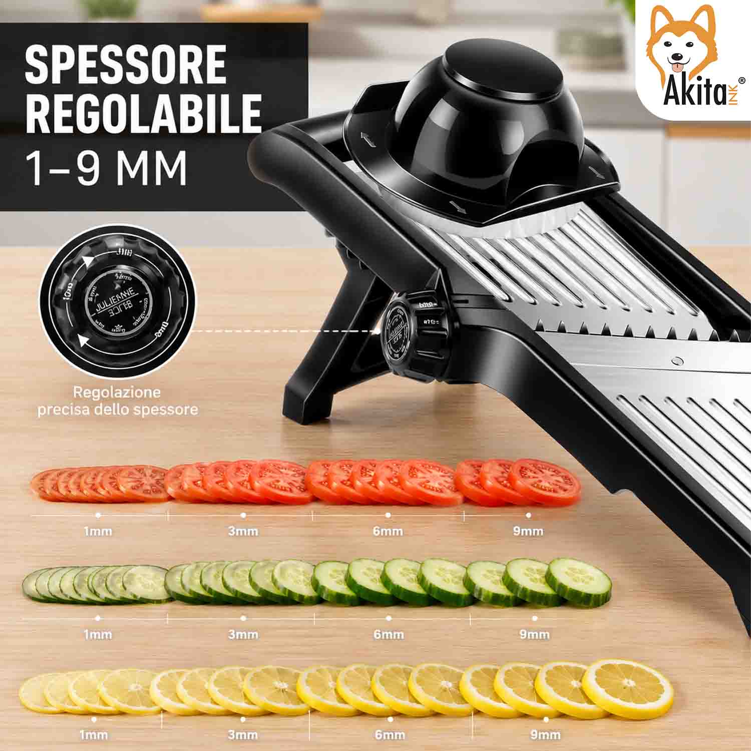 Mandolina Professionale Acciaio Inox Regolabile 1 a 9 mm foto 4