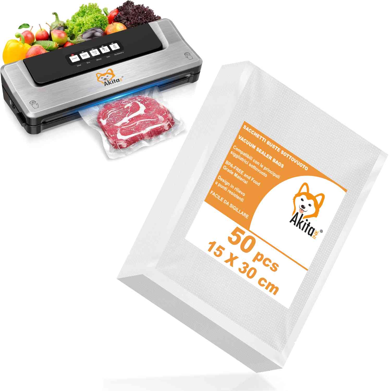 50 pz Sacchetti Sottovuoto Alimenti 15x30cm, Sacchetti per macchine sottovuoto foto 2