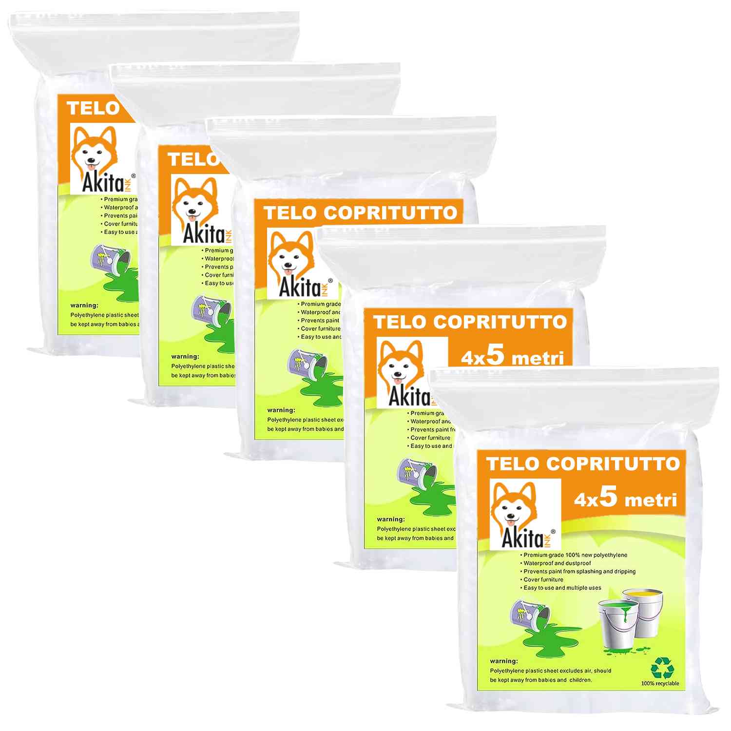 AkitaInk - Telo copritutto, 5 PZ Telo Protettivo 4x5m Multiuso Imbiancatura foto 2
