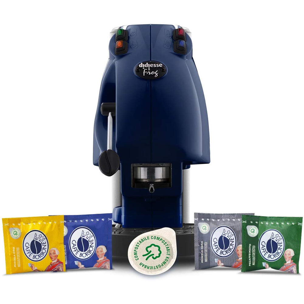Frog revolution macchina da caffe' a cialde blu 650w con 60 cialde in omaggio.