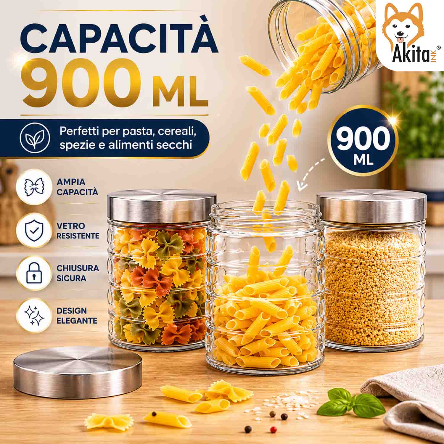 Tris Barattoli in Vetro 900 ml con Tappo Alluminio foto 4