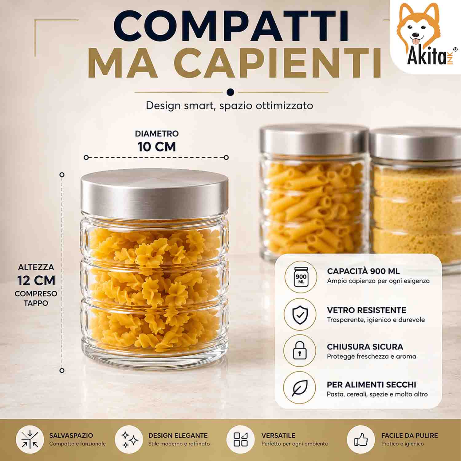 Tris Barattoli in Vetro 900 ml con Tappo Alluminio foto 3