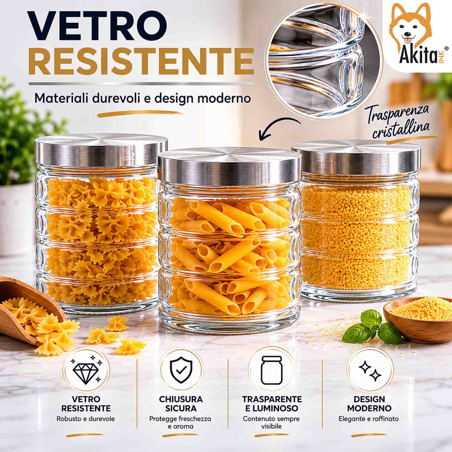 Tris Barattoli in Vetro 900 ml con Tappo Alluminio foto 6