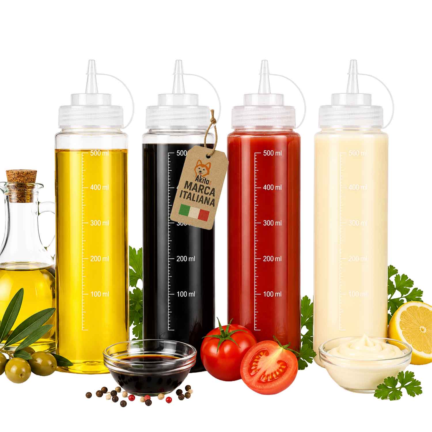 Set 4 Bottiglie Squeeze per Salse 500 ml Dosatrici foto 2