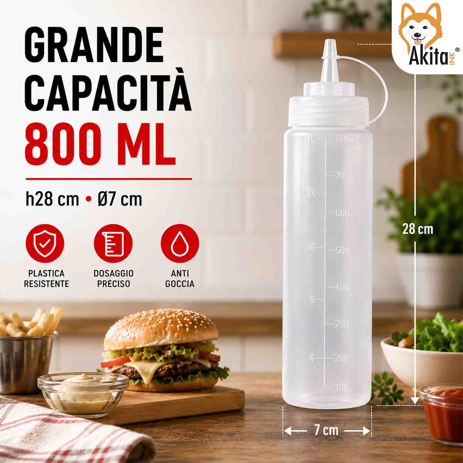 Set 4 Bottiglie Squeeze per Salse 800 ml Dosatrici foto 6