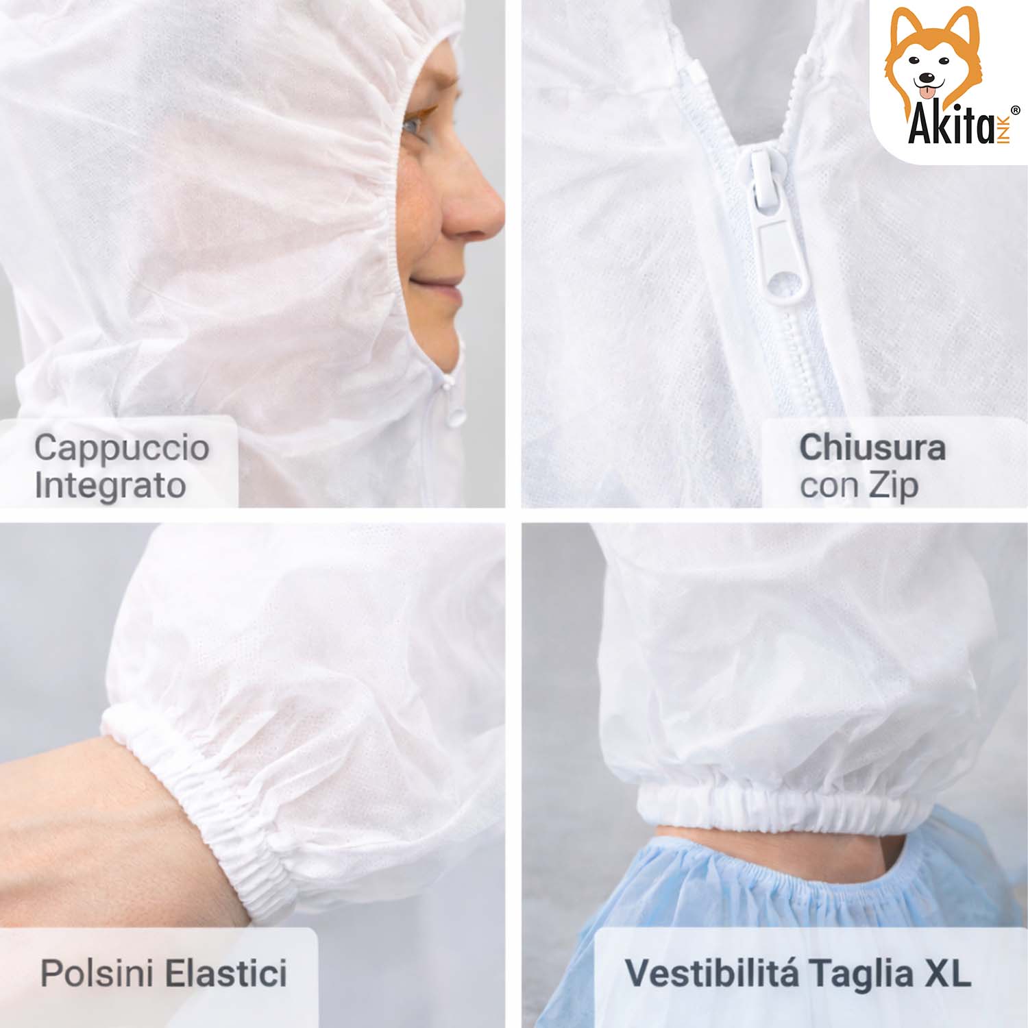 Tuta Monouso in PP con Cappuccio e Zip 5 Pz Taglia XL foto 5
